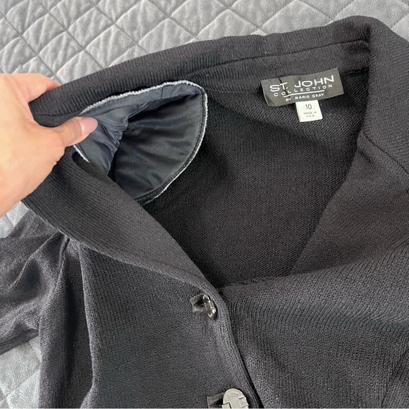 St. John Blazer Women 10 Santana Knit Black Button Down Jacket C2 - Picture 8 of 9